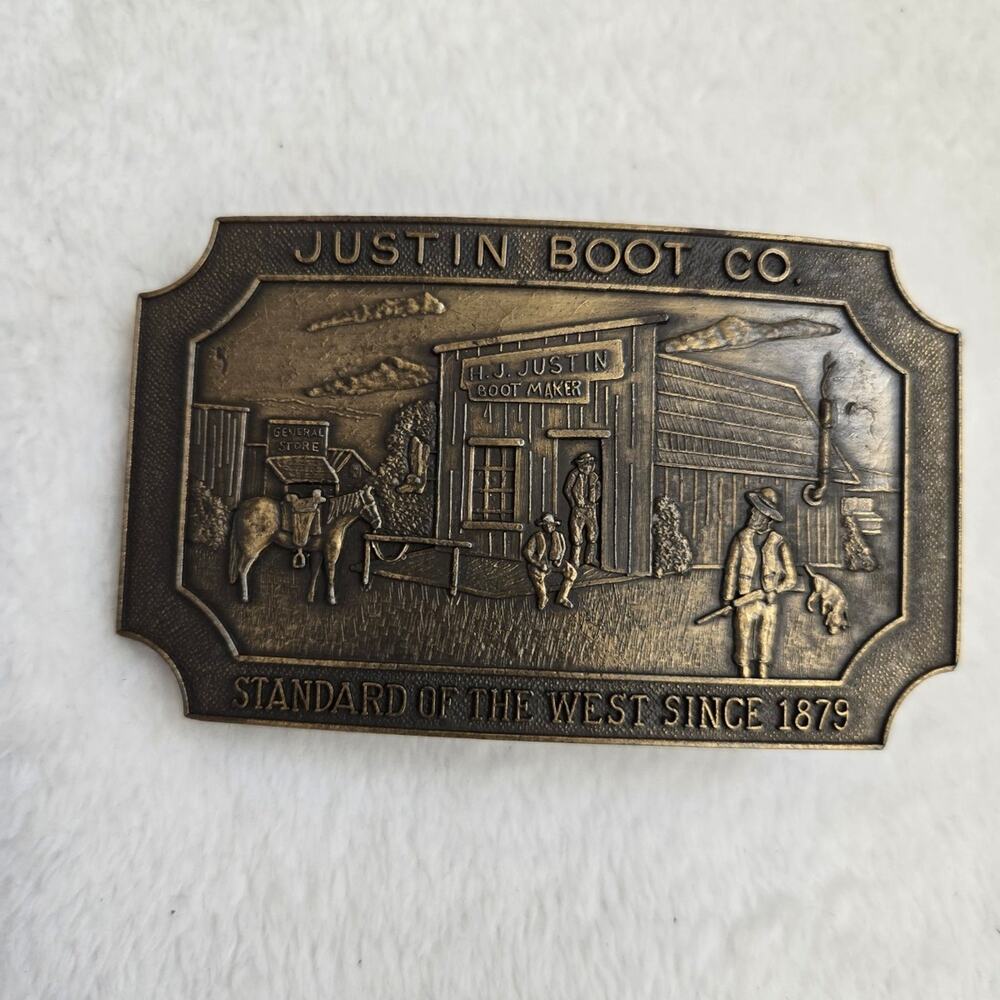Justin Boot Company Western Belt Buckle “Standard of the West Since 1879”